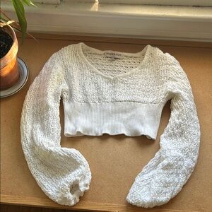 White Cropped Knit Sweater